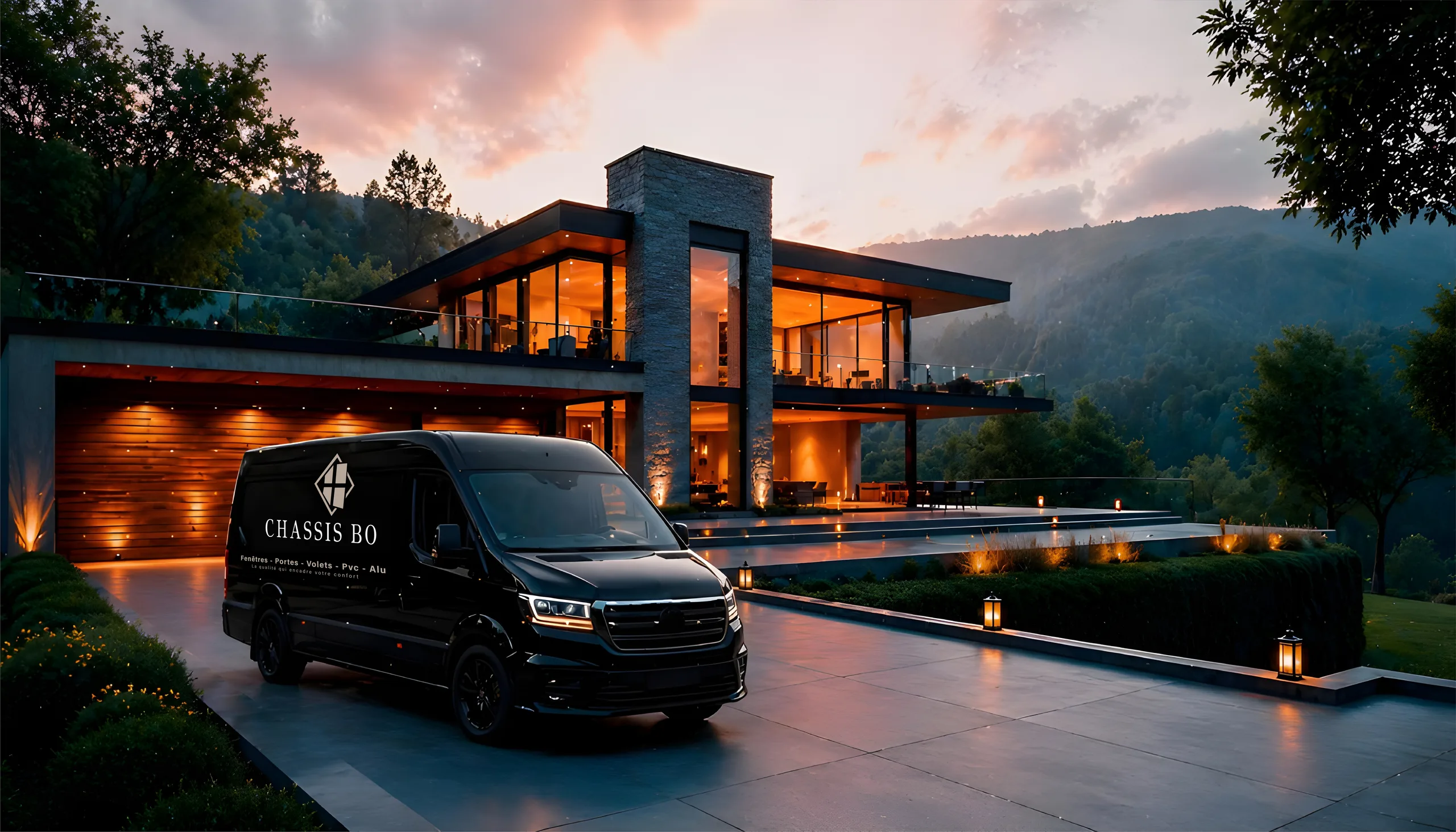 Maison contemporaine avec fourgon Chassis Bo